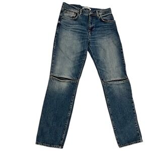 ZARA Women's Straight Leg Jeans Size 30 Blue Mid Rise Knee Seam Denim